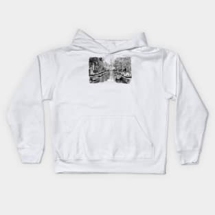 Black and White Watercolor Painting - Groenburgwal - Amsterdam Canal Kids Hoodie